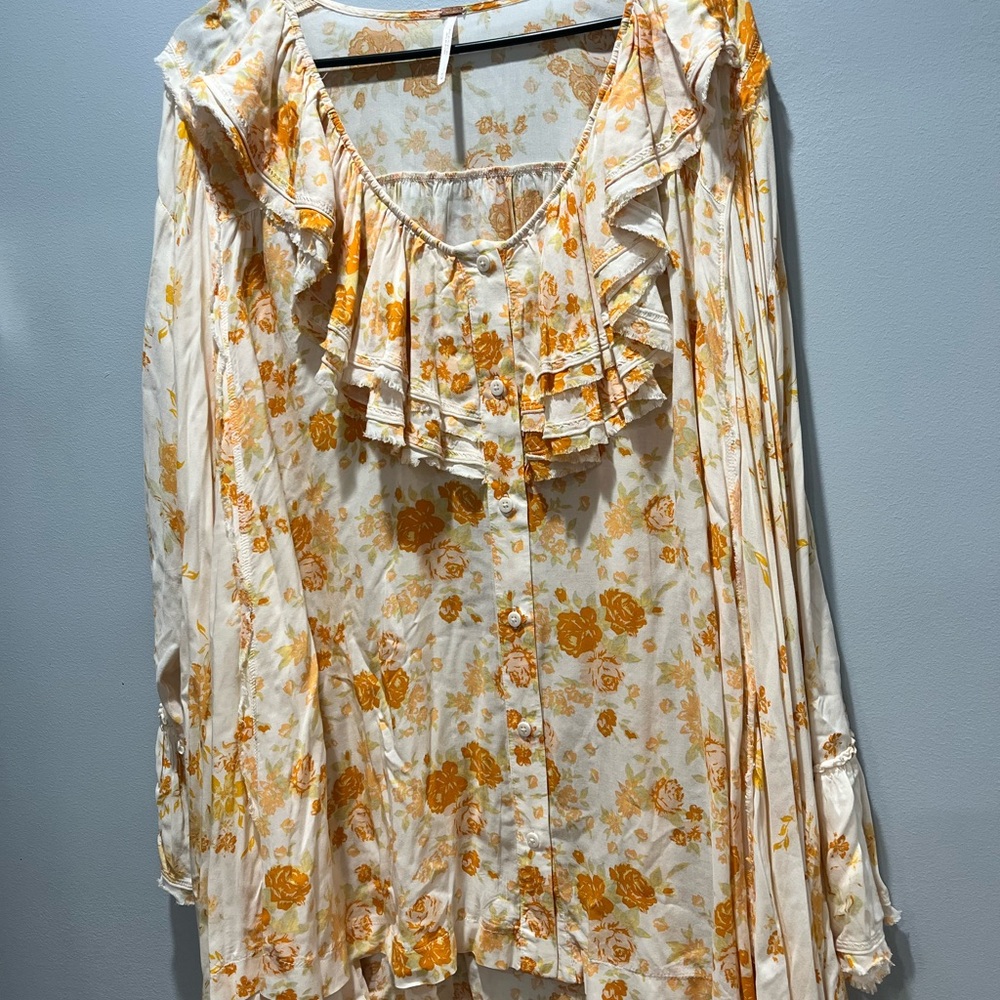 Women's Free People Loretta Tunic Top Tea Combo Size Large Boho Floral Print - Picture 3 of 7